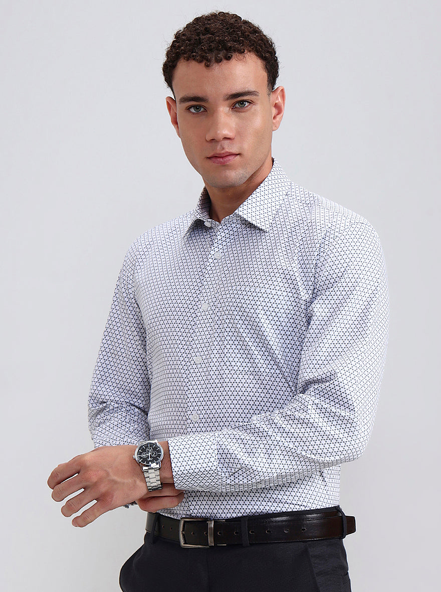White & Grey Printed Regular Fit Formal Shirt | JadeBlue