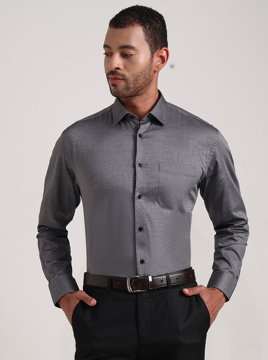 Grey Solid Regular Fit Formal Shirt | JadeBlue