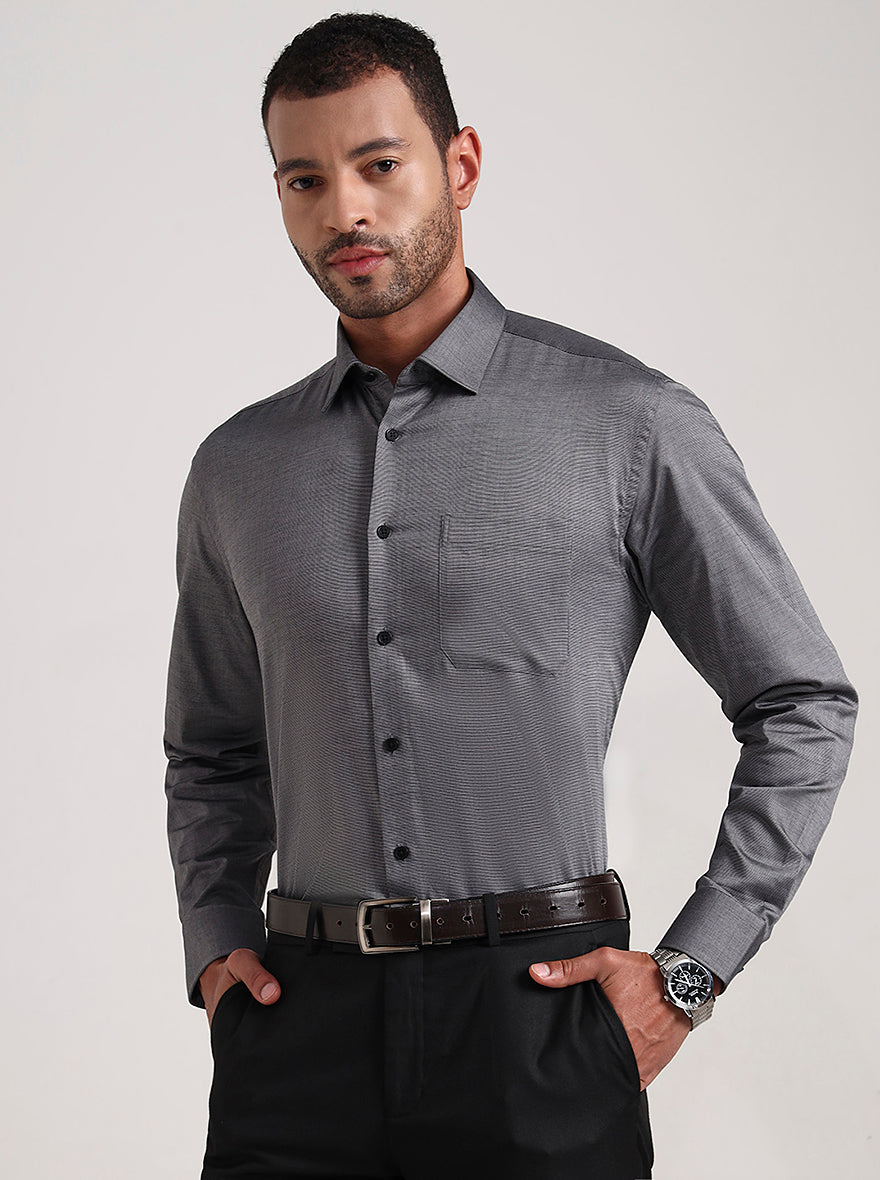 Grey Solid Regular Fit Formal Shirt | JadeBlue
