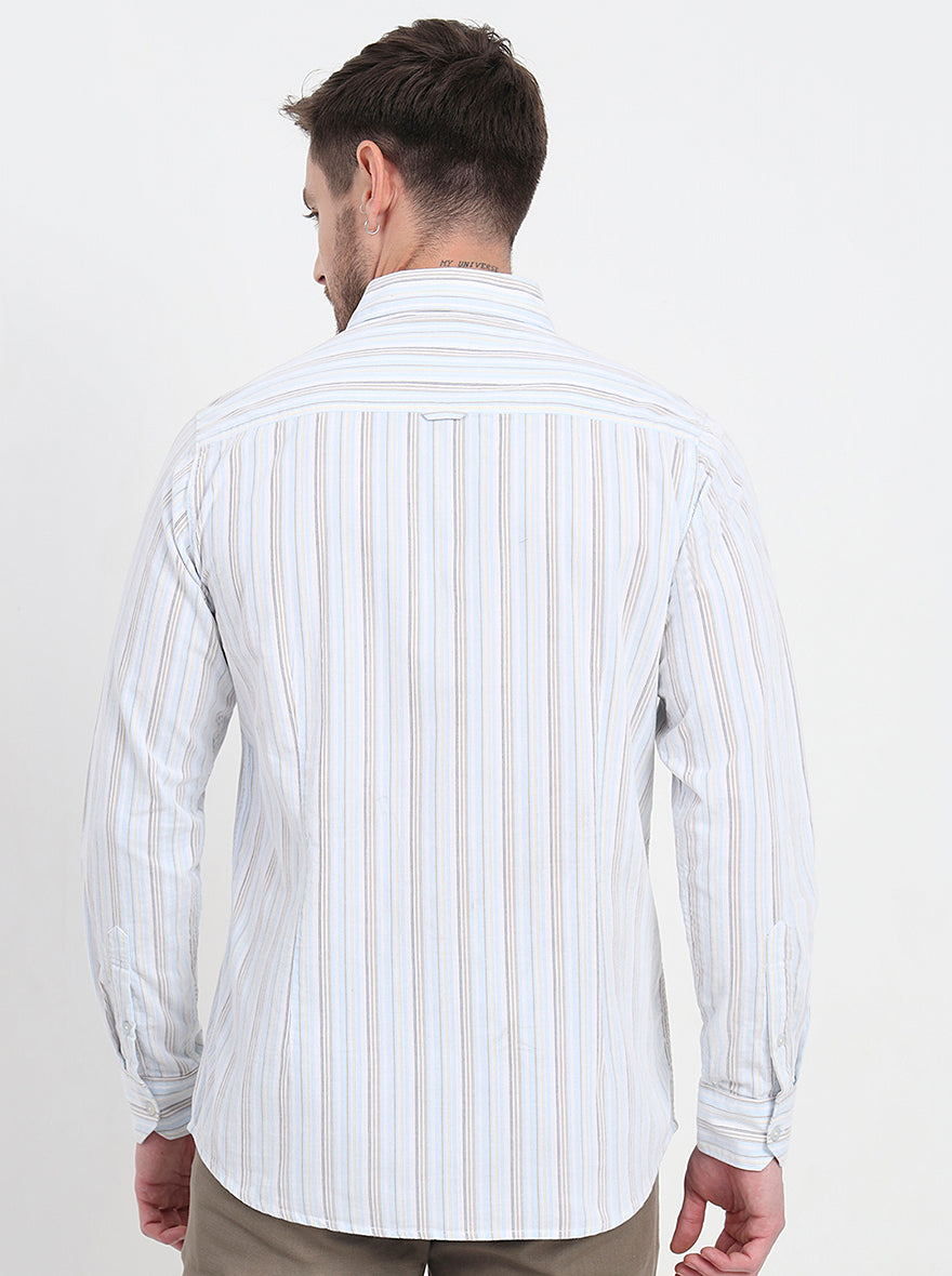 Sky Blue & White Striped Slim Fit Casual Shirt | JadeBlue