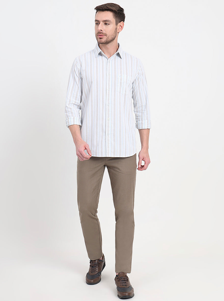 Sky Blue & White Striped Slim Fit Casual Shirt | JadeBlue
