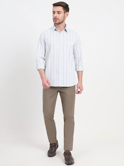 Sky Blue & White Striped Slim Fit Casual Shirt | JadeBlue
