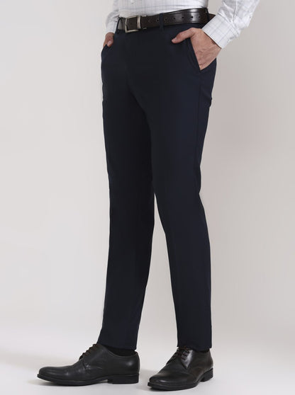 Navy Blue Solid Slim Fit Formal Trouser | Metal