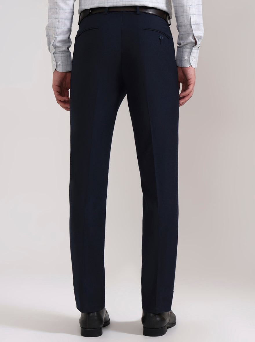 Navy Blue Solid Slim Fit Formal Trouser | Metal