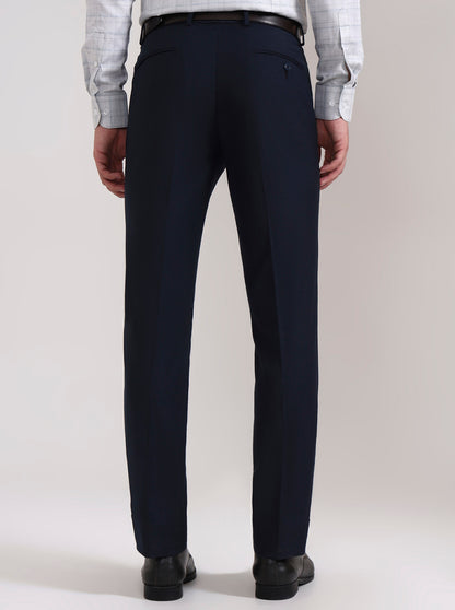 Navy Blue Solid Slim Fit Formal Trouser | Metal