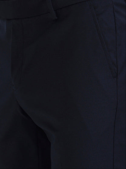 Navy Blue Solid Slim Fit Formal Trouser | Metal