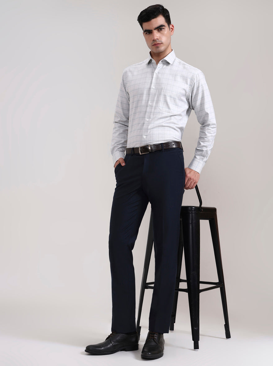Navy Blue Solid Slim Fit Formal Trouser | Metal
