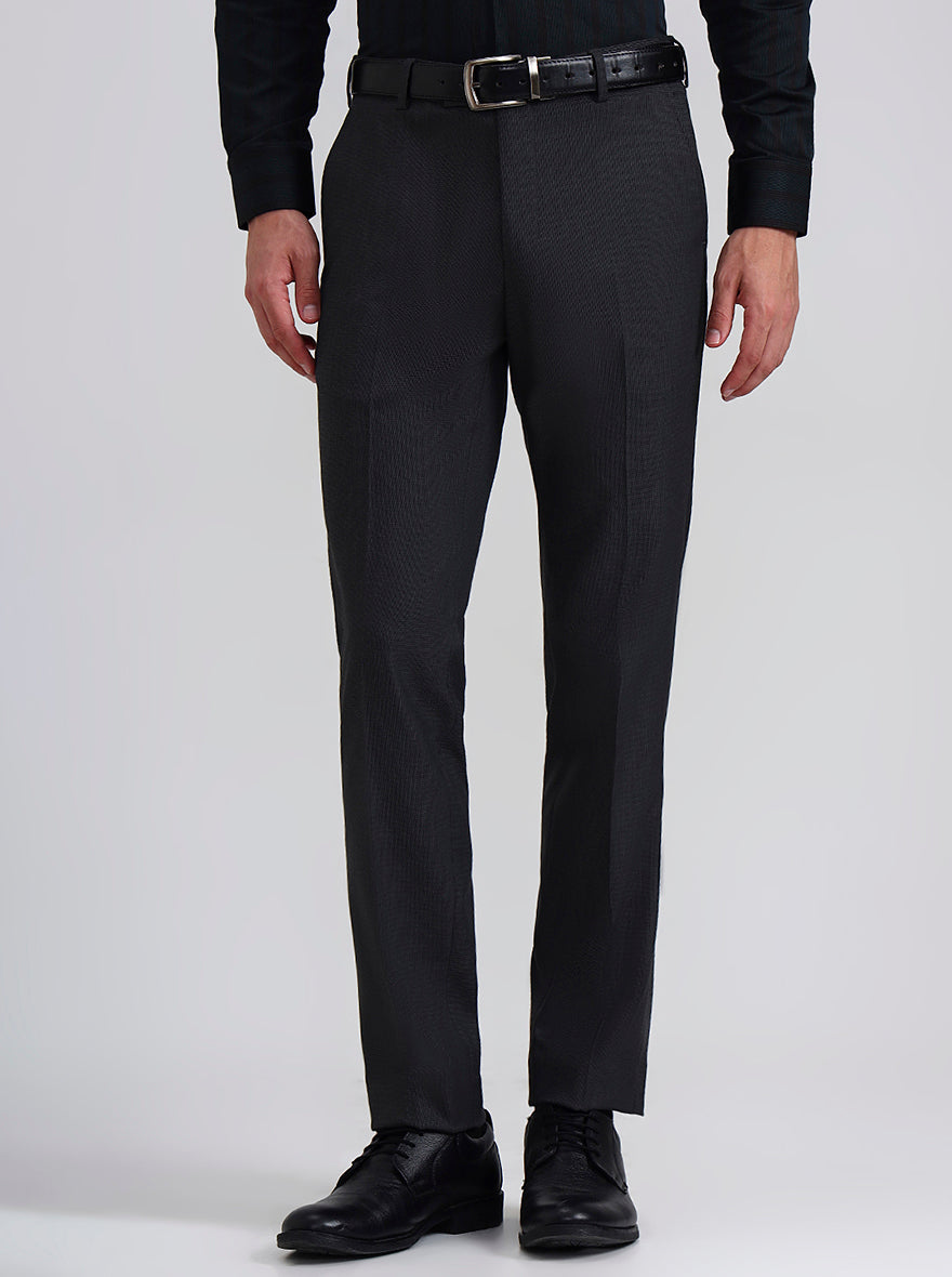 Grey Printed Slim Fit Formal Trouser | JadeBlue Youth