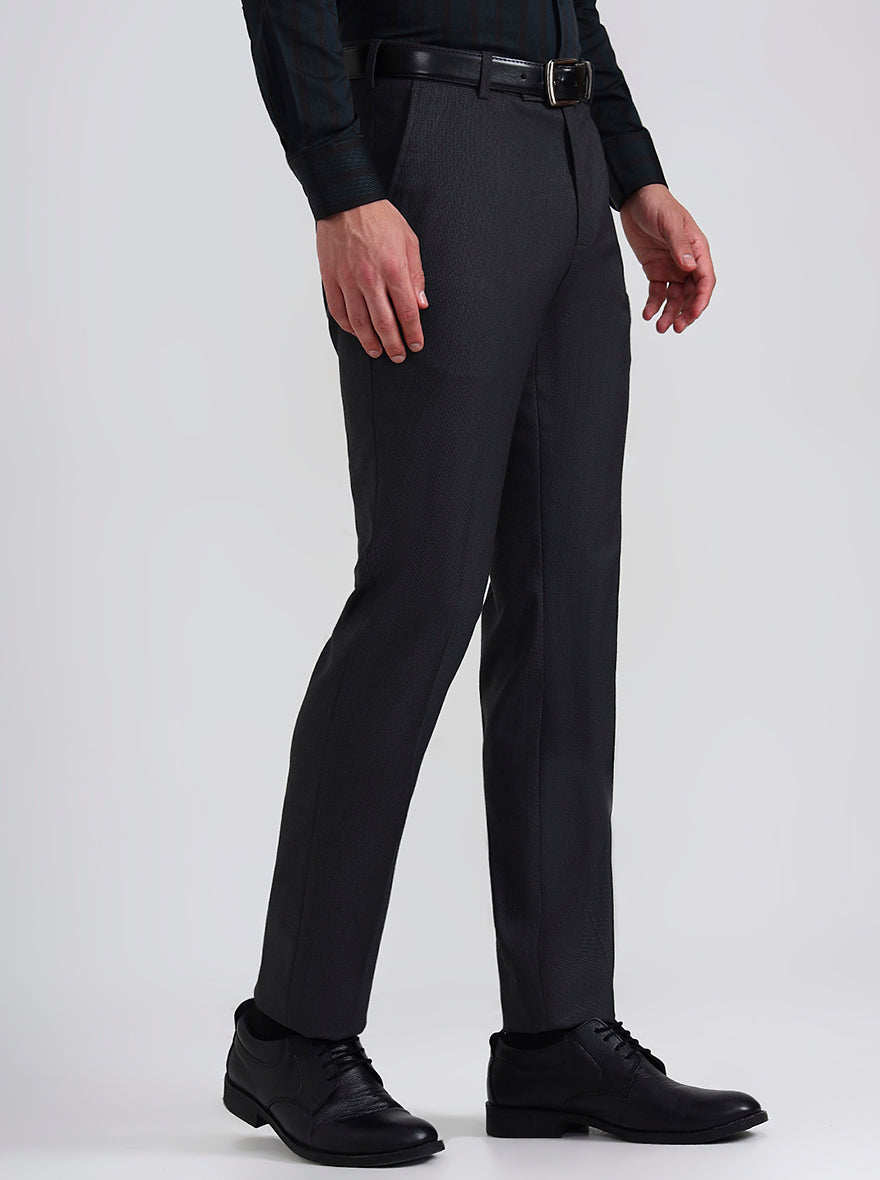 Grey Printed Slim Fit Formal Trouser | JadeBlue Youth