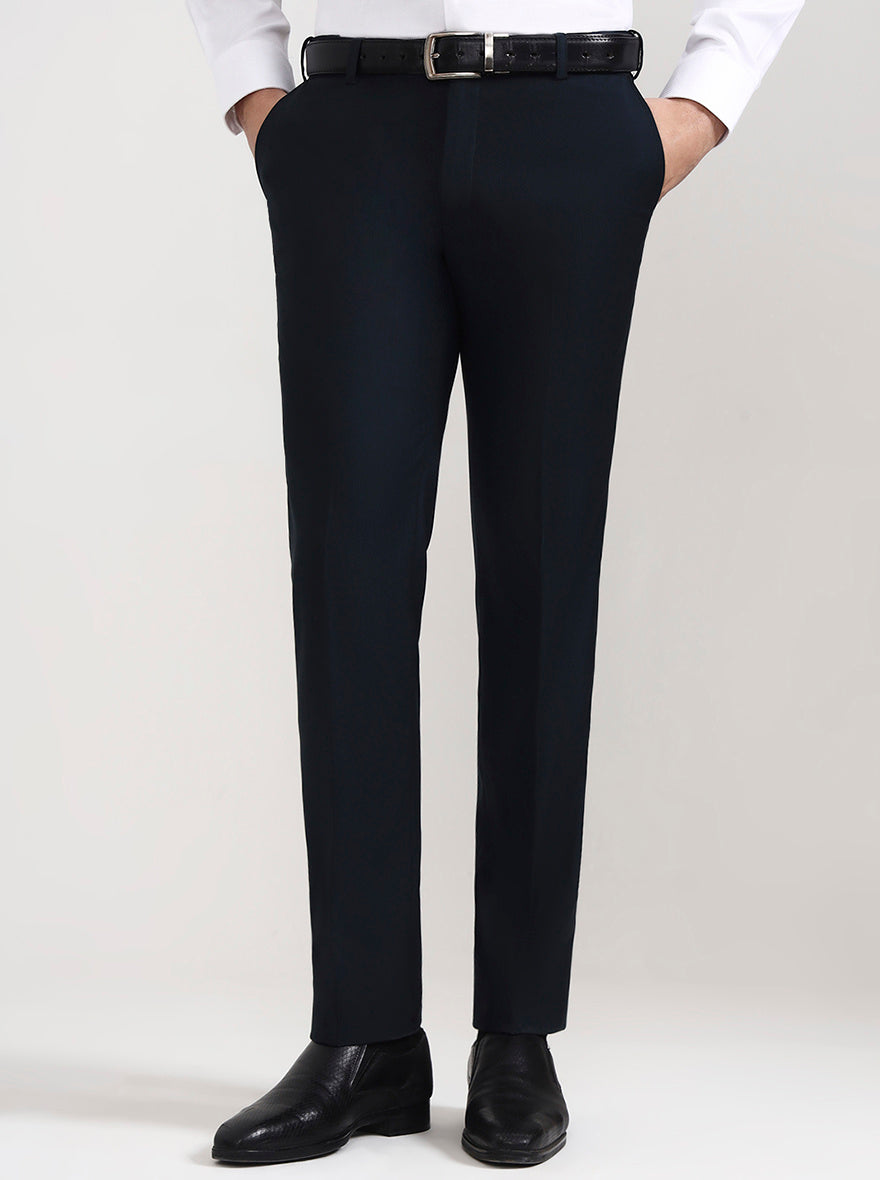 Petroal Blue Solid Slim Fit Formal Trouser | Metal