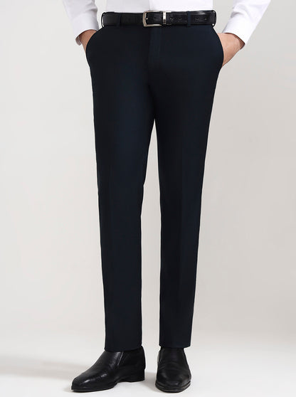 Petroal Blue Solid Slim Fit Formal Trouser | Metal