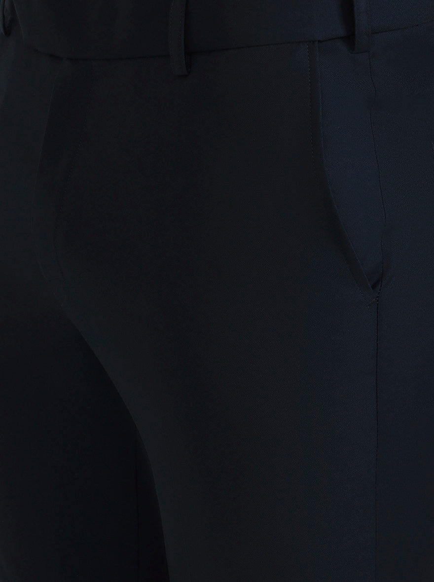 Petroal Blue Solid Slim Fit Formal Trouser | Metal