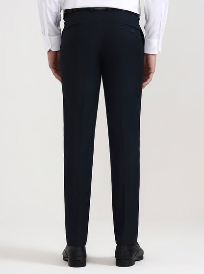Petroal Blue Solid Slim Fit Formal Trouser | Metal