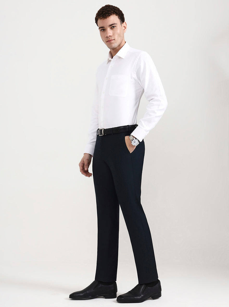 Petroal Blue Solid Slim Fit Formal Trouser | Metal