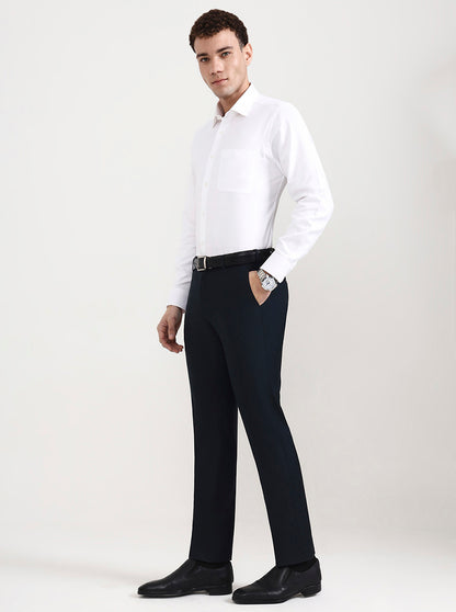 Petroal Blue Solid Slim Fit Formal Trouser | Metal