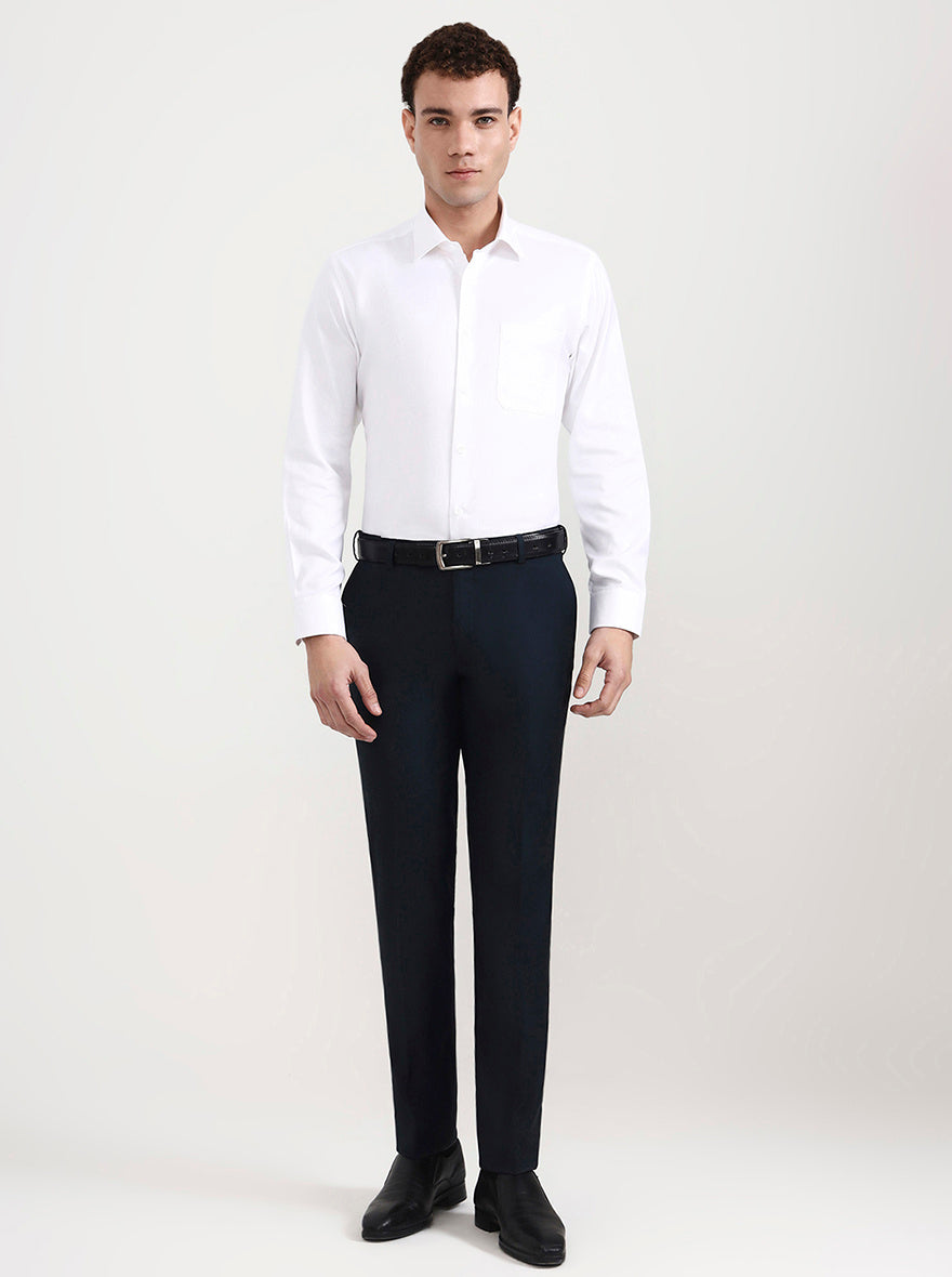Petroal Blue Solid Slim Fit Formal Trouser | Metal