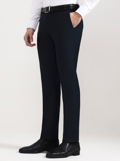 Petroal Blue Solid Slim Fit Formal Trouser | Metal