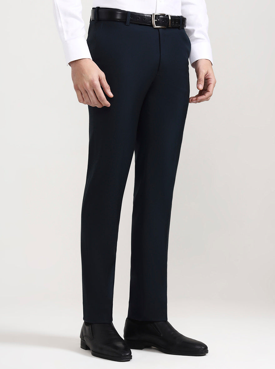 Petroal Blue Solid Slim Fit Formal Trouser | Metal