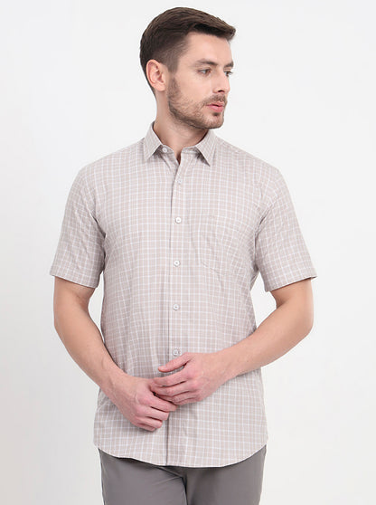 Grey Checked Regular Fit Semi Casual Shirt | JadeBlue
