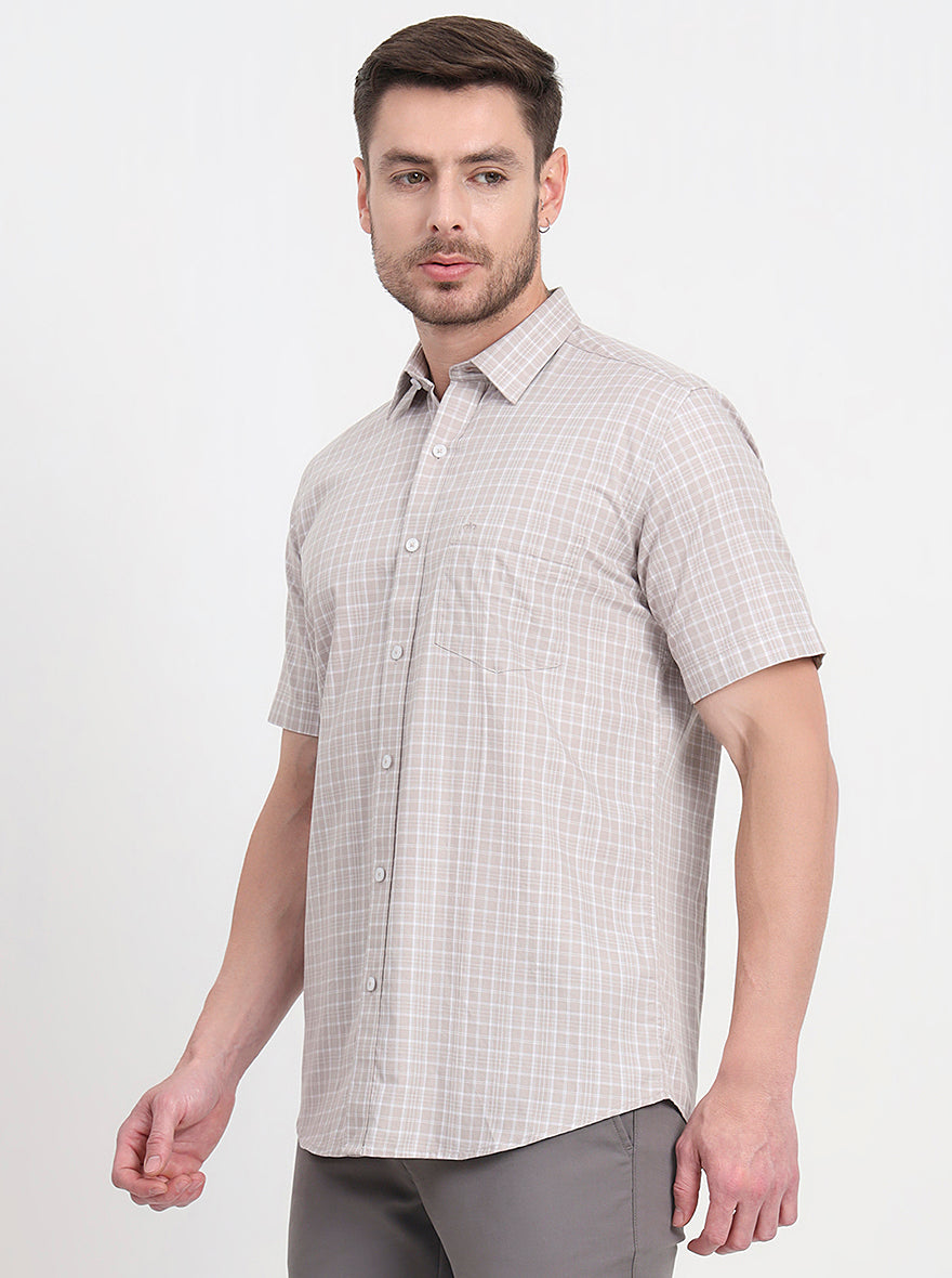 Grey Checked Regular Fit Semi Casual Shirt | JadeBlue