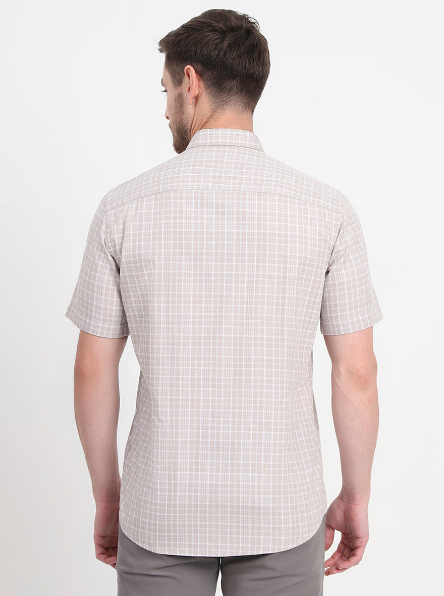 Grey Checked Regular Fit Semi Casual Shirt | JadeBlue