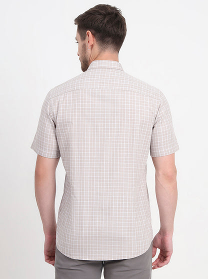 Grey Checked Regular Fit Semi Casual Shirt | JadeBlue