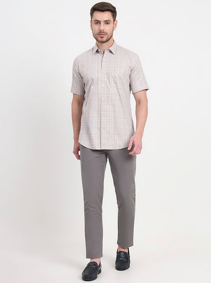 Grey Checked Regular Fit Semi Casual Shirt | JadeBlue