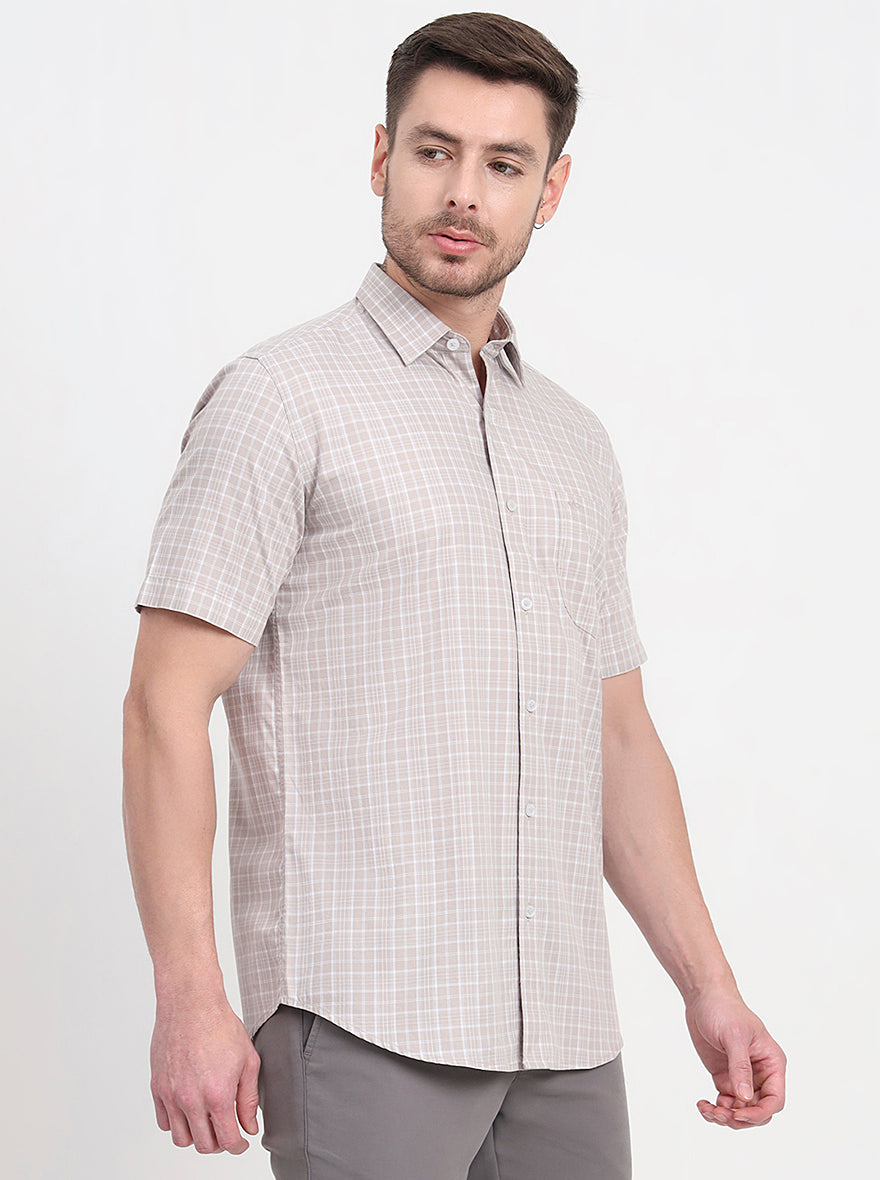Grey Checked Regular Fit Semi Casual Shirt | JadeBlue