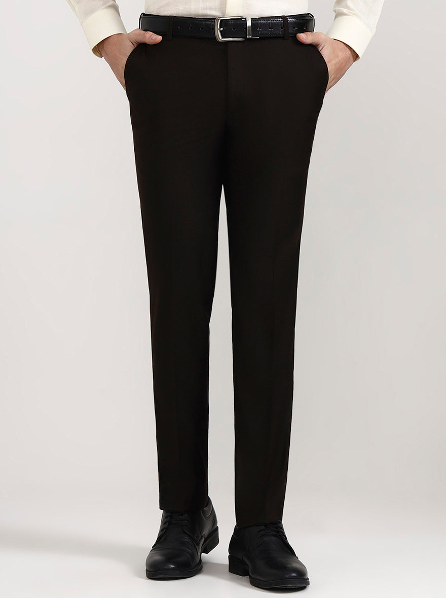 Coffee Solid Slim Fit Formal Trouser | Metal