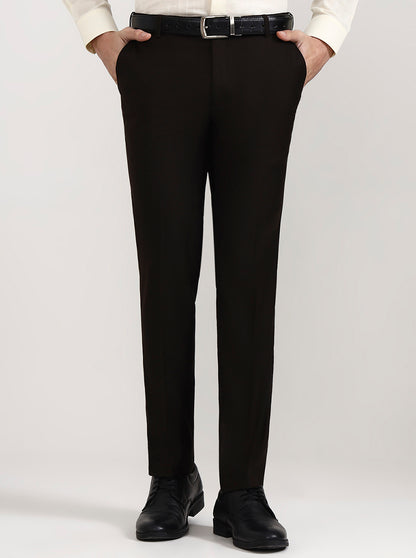Coffee Solid Slim Fit Formal Trouser | Metal