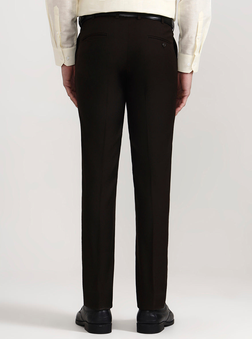 Coffee Solid Slim Fit Formal Trouser | Metal