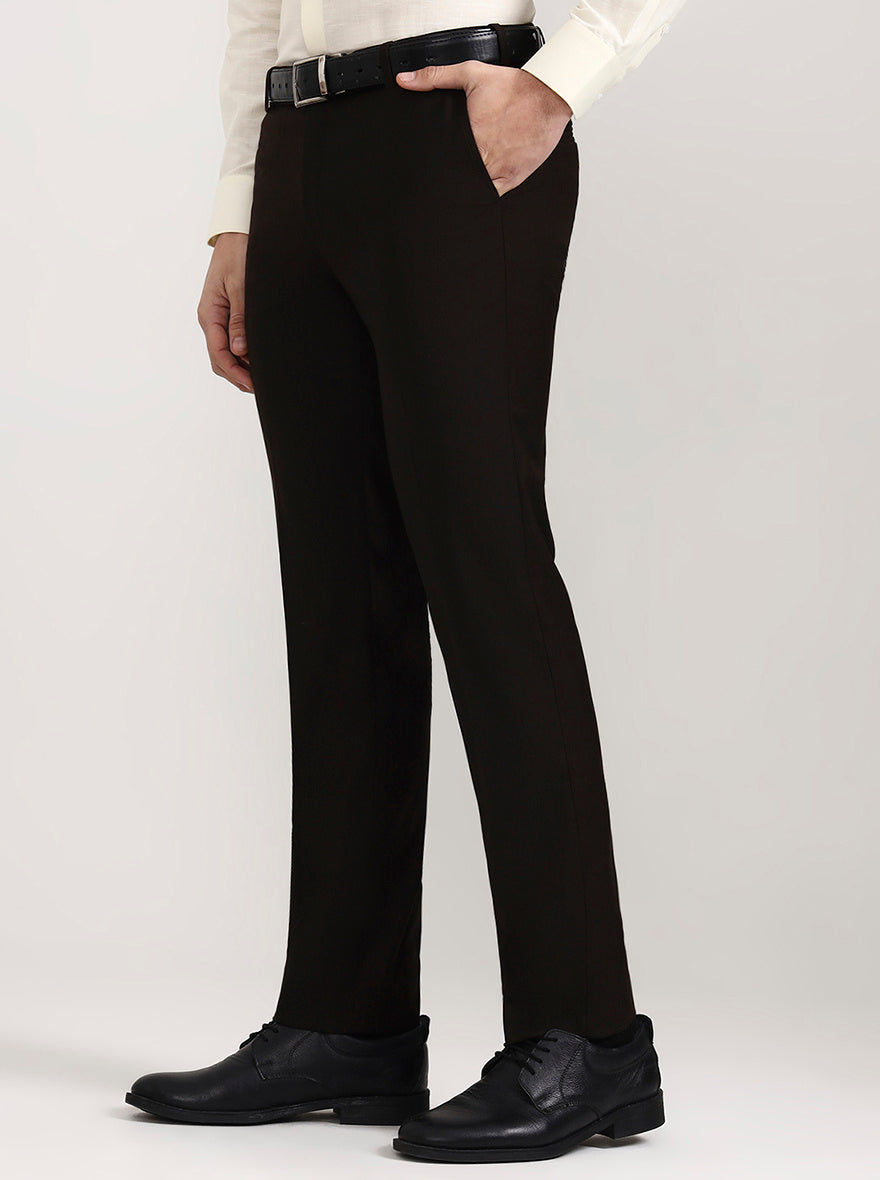 Coffee Solid Slim Fit Formal Trouser | Metal