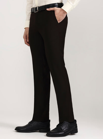 Coffee Solid Slim Fit Formal Trouser | Metal