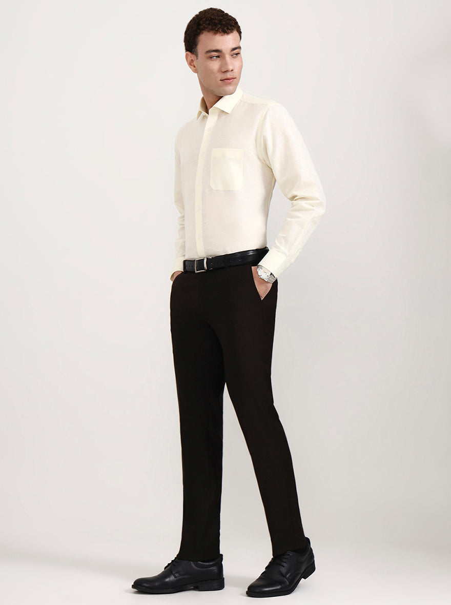 Coffee Solid Slim Fit Formal Trouser | Metal