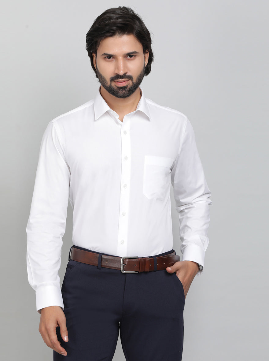 White Solid Slim Fit Formal Shirt | JadeBlue