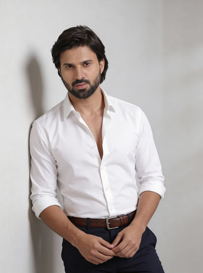 White Solid Slim Fit Formal Shirt | JadeBlue
