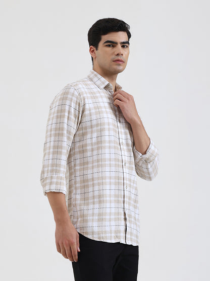 Beige Checked Slim Fit Casual Shirt | JadeBlue