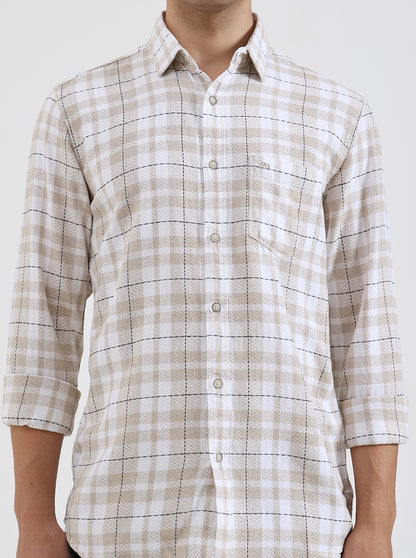 Beige Checked Slim Fit Casual Shirt | JadeBlue