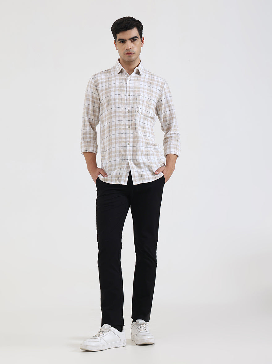 Beige Checked Slim Fit Casual Shirt | JadeBlue