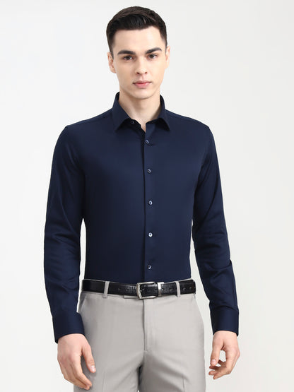 Blue Solid Slim Fit Party Wear Shirt | Wyre