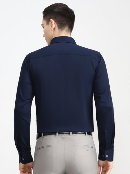 Blue Solid Slim Fit Party Wear Shirt | Wyre