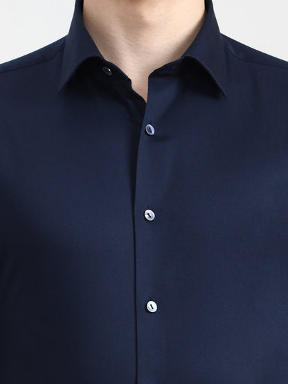 Blue Solid Slim Fit Party Wear Shirt | Wyre
