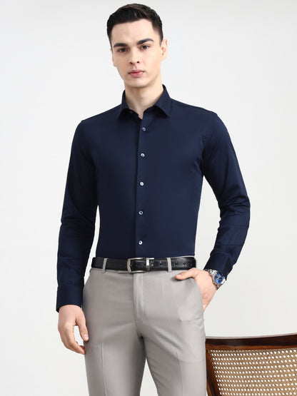 Blue Solid Slim Fit Party Wear Shirt | Wyre