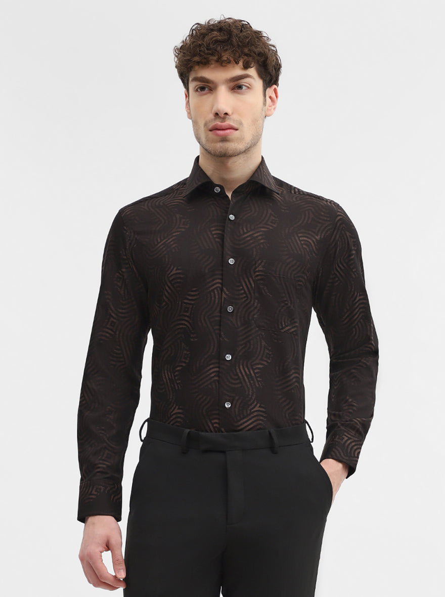 Brown & Black Printed Slim Fit Formal Shirt | JadeBlue Super Luxe