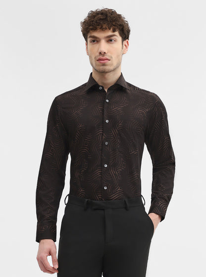 Brown & Black Printed Slim Fit Formal Shirt | JadeBlue Super Luxe