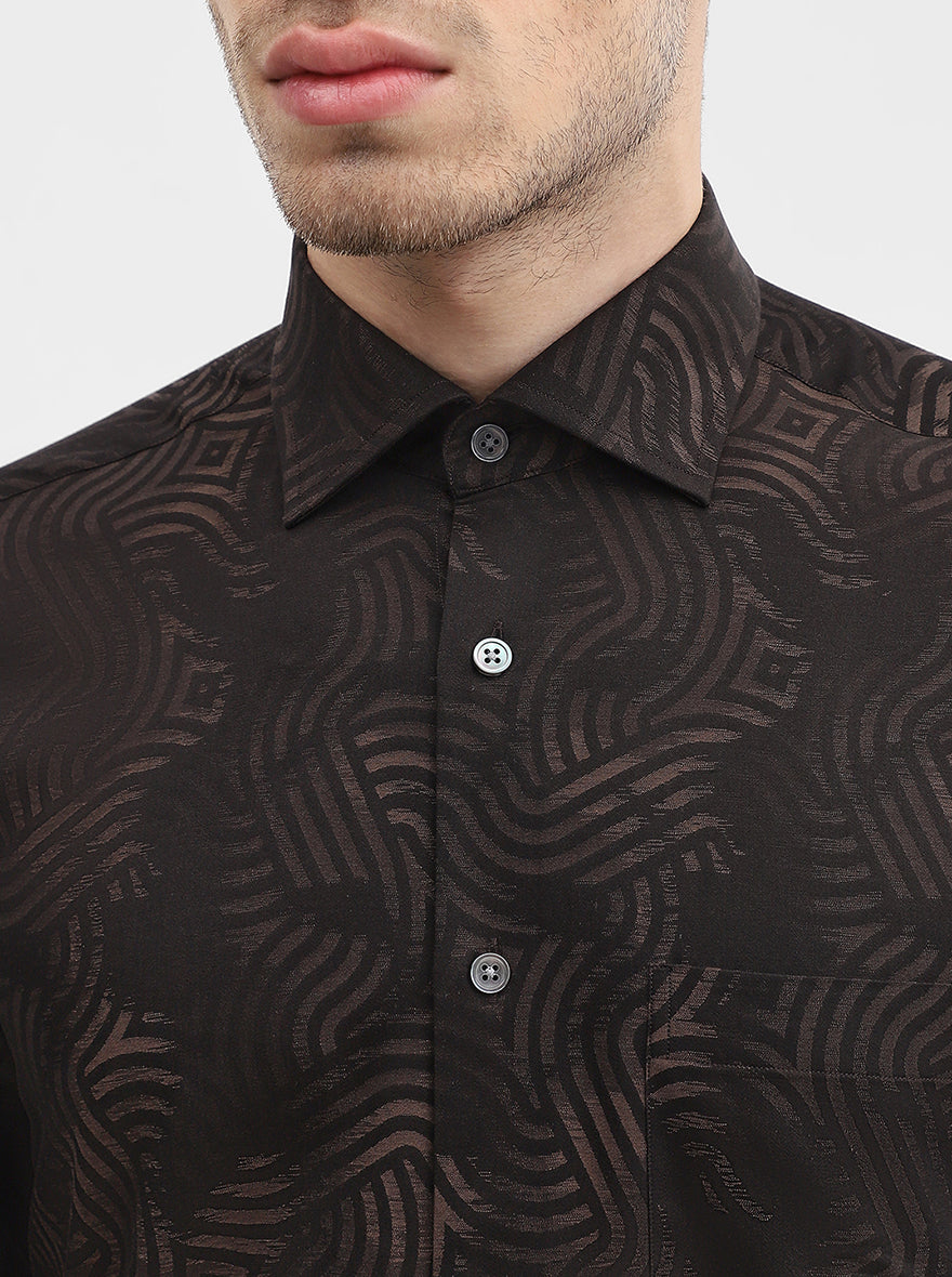 Brown & Black Printed Slim Fit Formal Shirt | JadeBlue Super Luxe