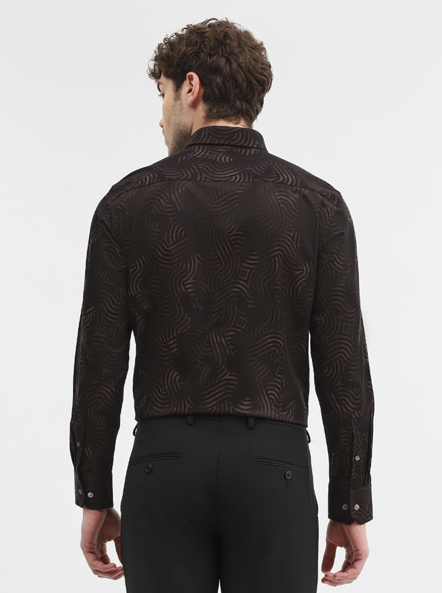 Brown & Black Printed Slim Fit Formal Shirt | JadeBlue Super Luxe