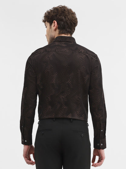 Brown & Black Printed Slim Fit Formal Shirt | JadeBlue Super Luxe