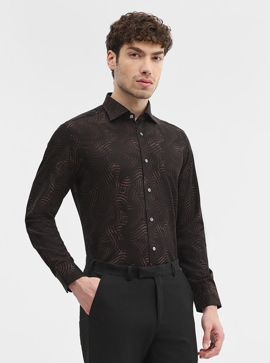 Brown & Black Printed Slim Fit Formal Shirt | JadeBlue Super Luxe