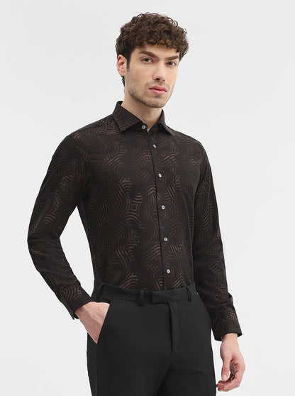 Brown & Black Printed Slim Fit Formal Shirt | JadeBlue Super Luxe